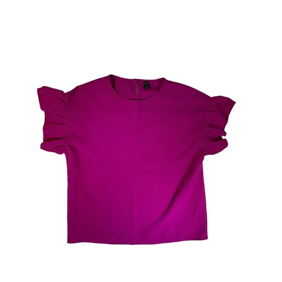 Women's Fuchsia Ruffle Sleeve Top and Elastic Waist Shorts Set - Picture 2 of 6